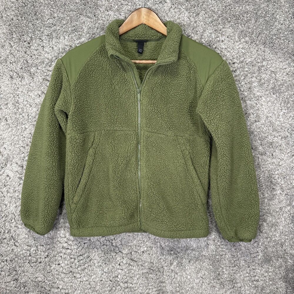 All In Motion Girls Teddy Fleece Jacket Size Large Green Zip Up Faux Sherpa